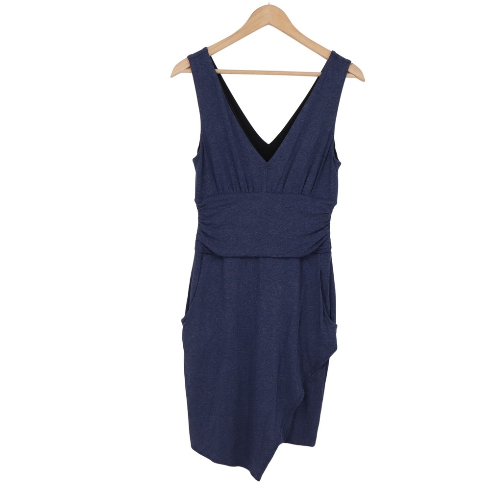 Weston Dress Womens Medium Navy Blue V-Neck Asymmetrical Tulip Hem Pockets EX